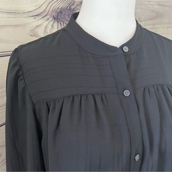 Loft Black Jacquard Patterned Button Down Blouse - Picture 2 of 10